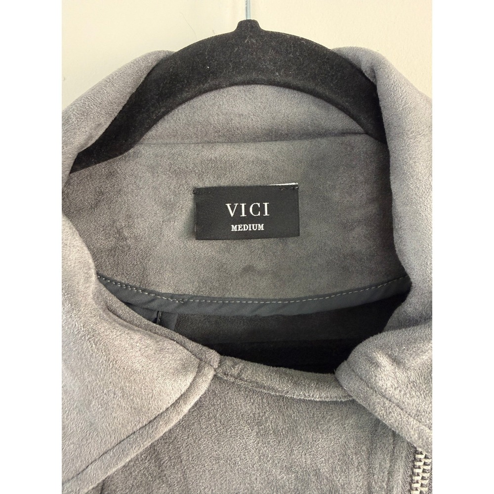 VICI Moto Jacket Women Medium Gray Faux Suede Asymmetrical Zip Biker - Picture 3 of 5